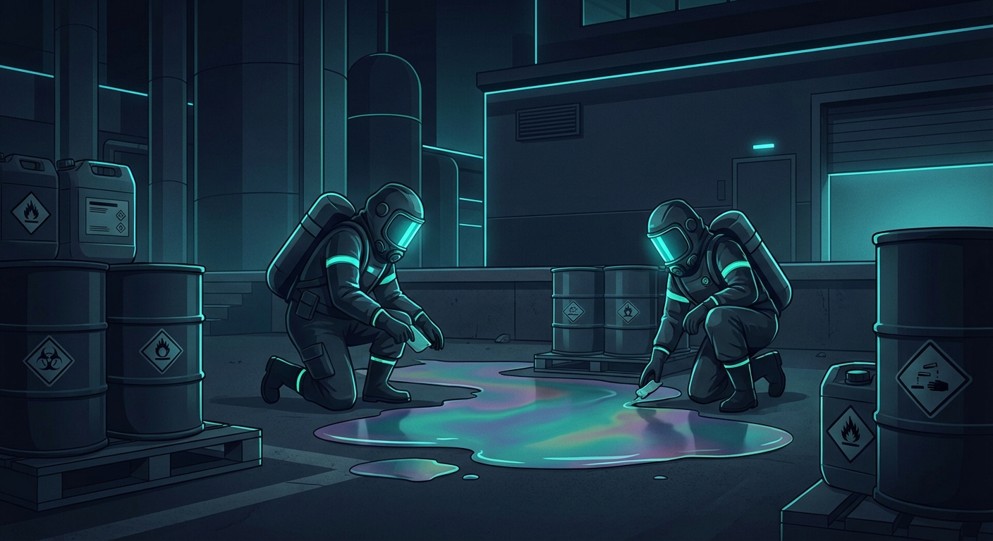 Hazmat cleanup crew responding to a flammable liquid tanker rollover on an Ontario highway