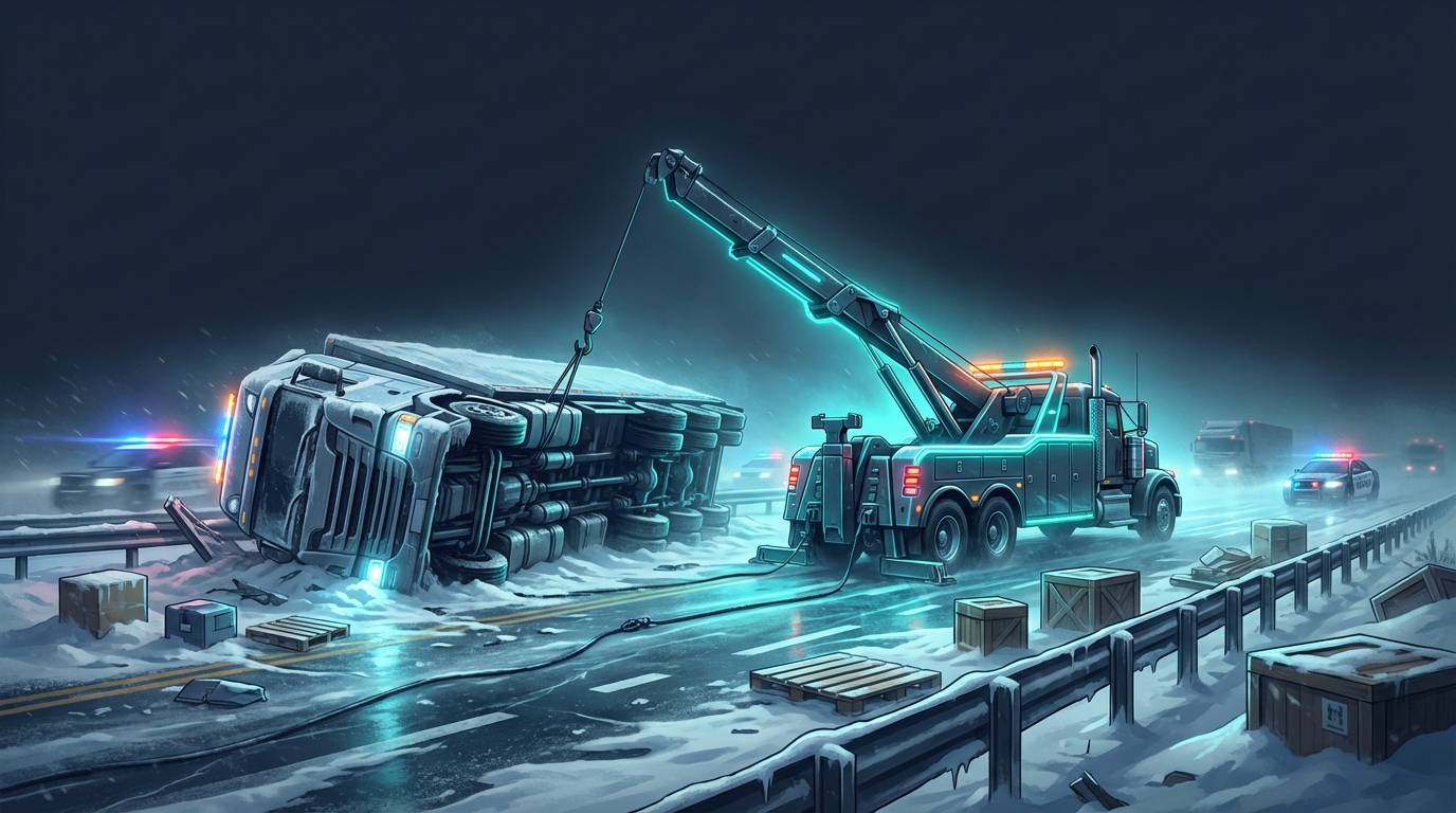 Tractor-Trailer Rollover on Highway 401