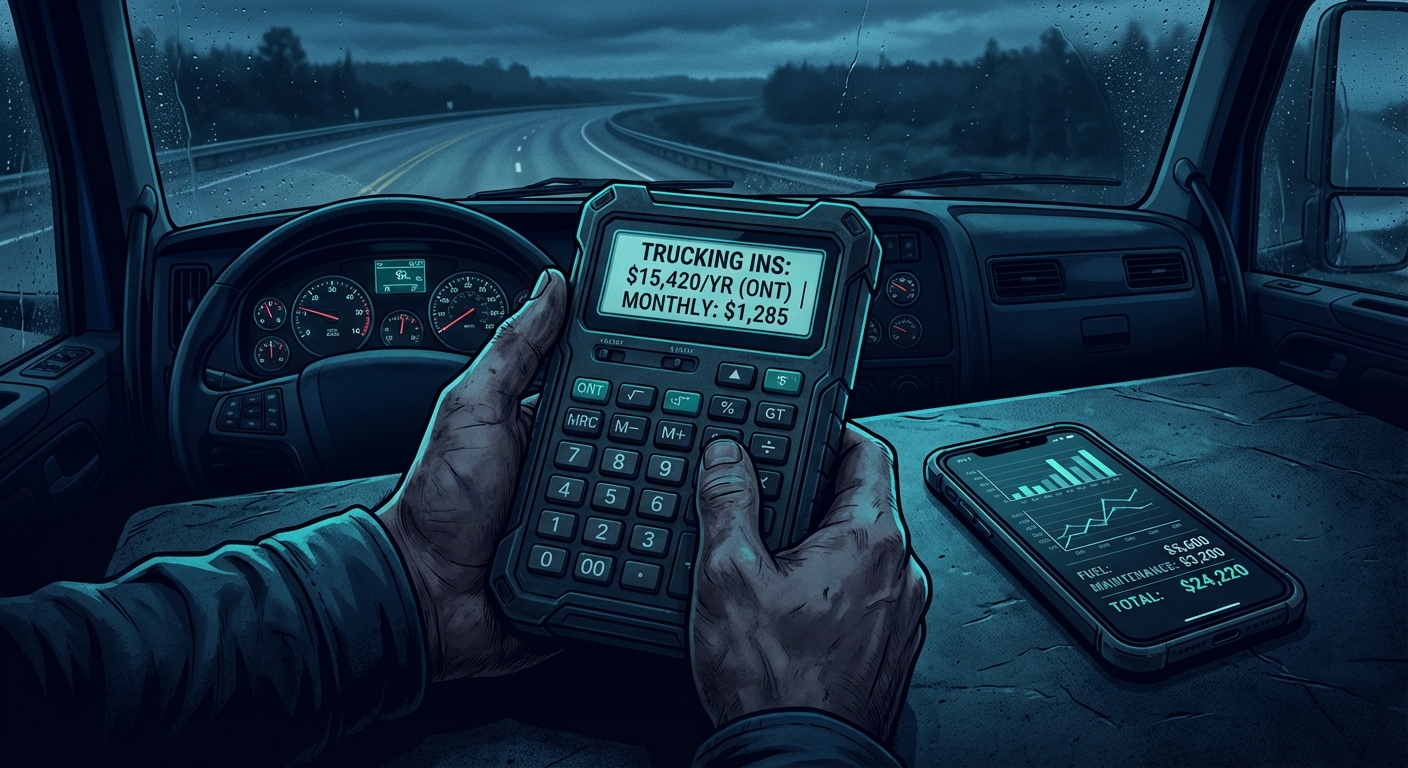 A truck driver reviewing their insurance policy documents in their cab.