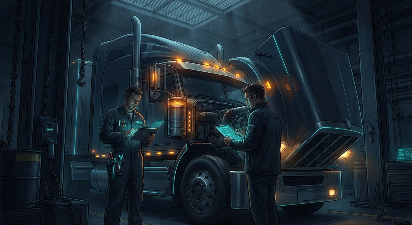 Semi-truck driver reviewing insurance documents in cab