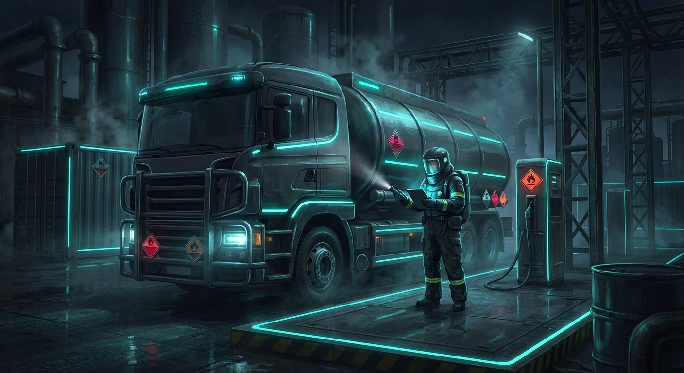 Hazmat tanker truck driving on an Ontario highway highlighting insurance for hazmat haulers