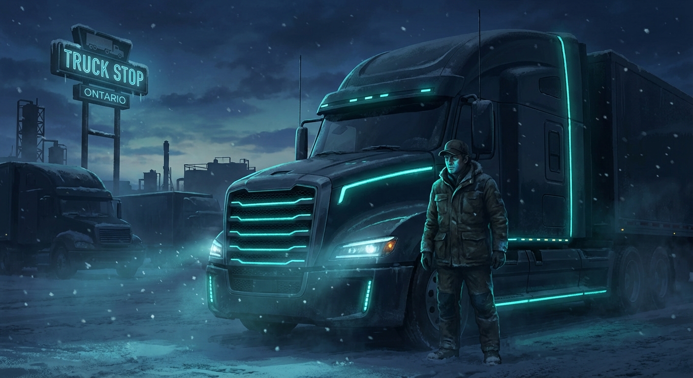 Owner operator standing proudly in front of their semi-truck in Ontario