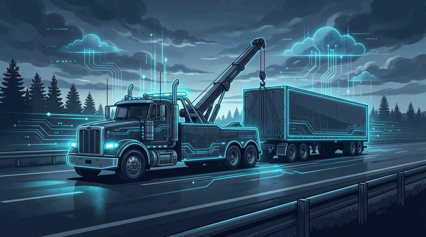 A heavy-duty tow truck recovering a semi-trailer on an Ontario highway