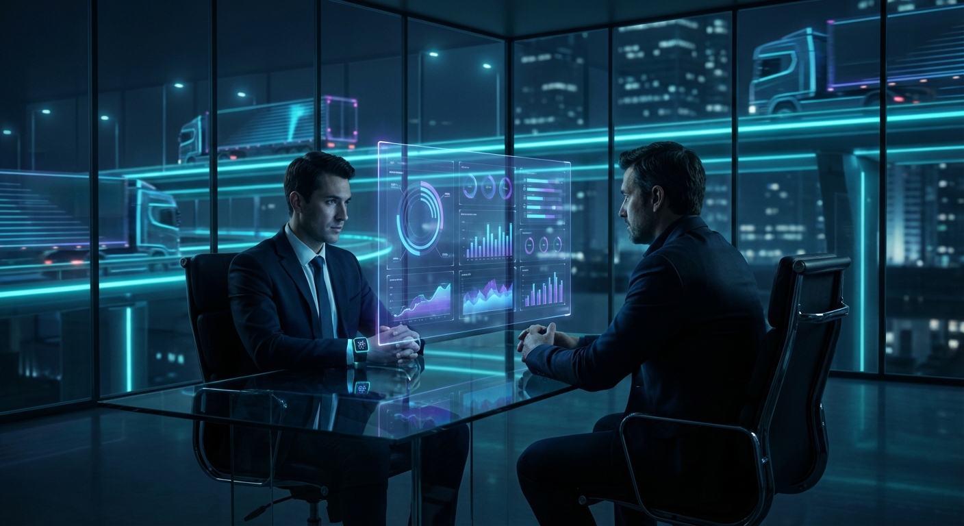 Insurance broker consulting with trucking company owner on coverage options