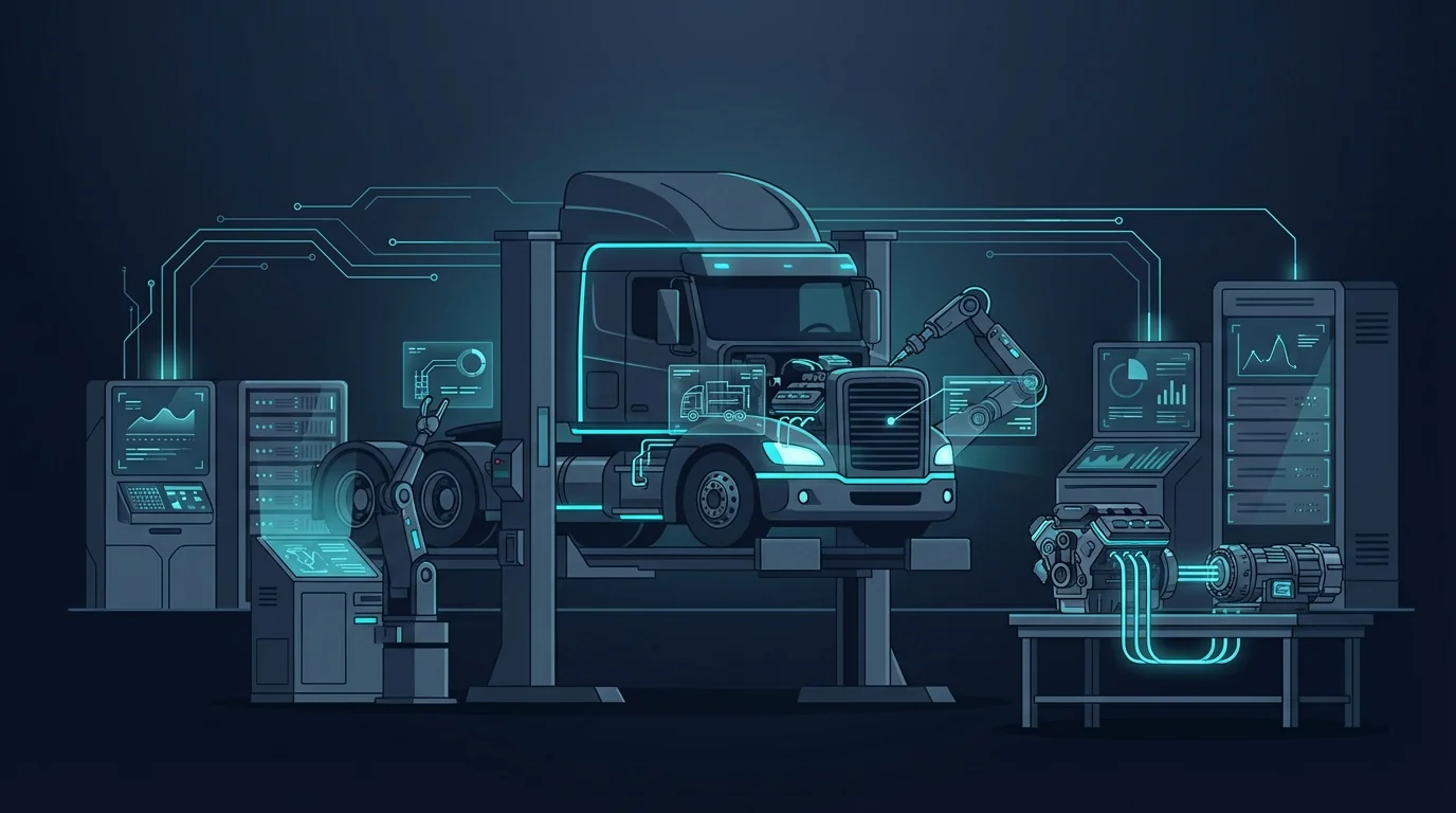 Modern truck repair with advanced diagnostic equipment