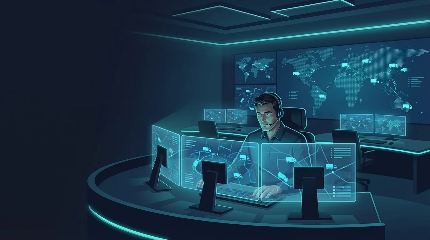 Fleet dispatch center managing multiple trucks