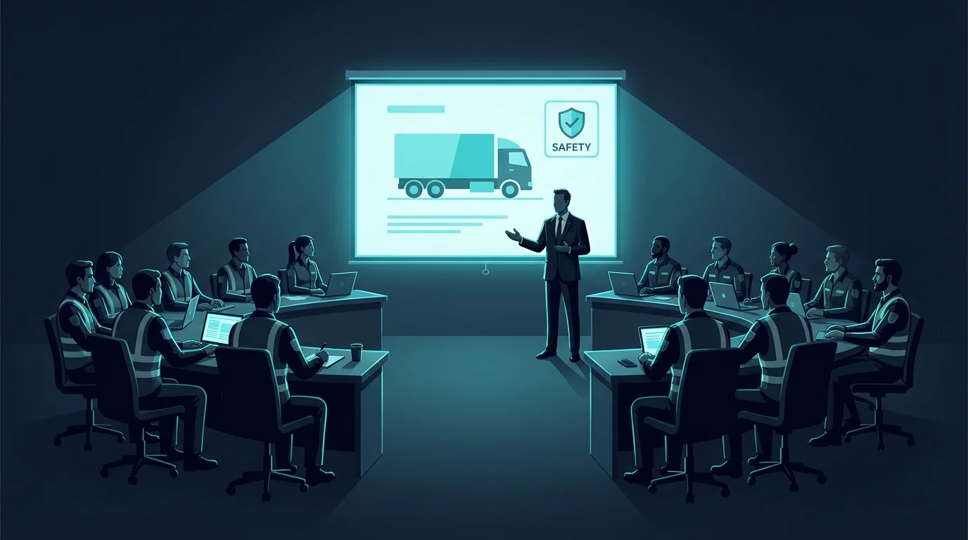 Fleet safety meeting with truck drivers