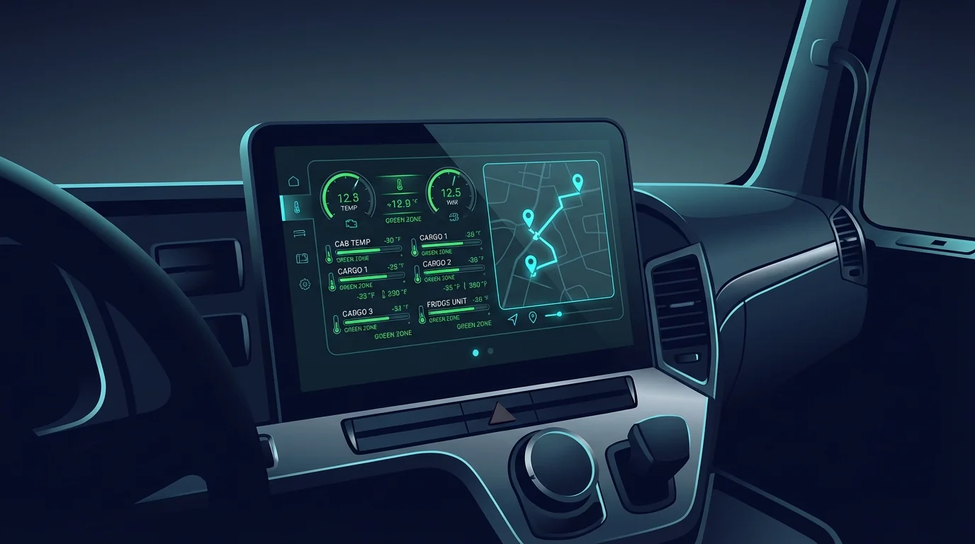 Telematics temperature monitoring display in truck cab
