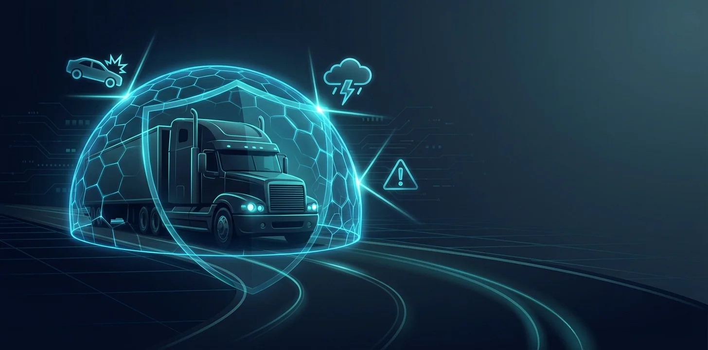 Protective shield surrounding a semi-truck representing liability insurance