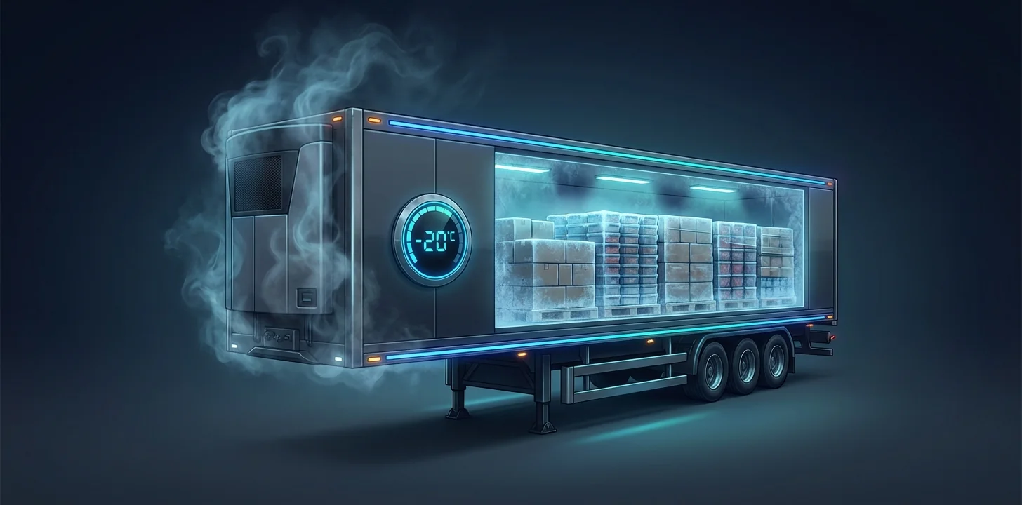 Refrigerated trailer with cold vapor emanating from the unit